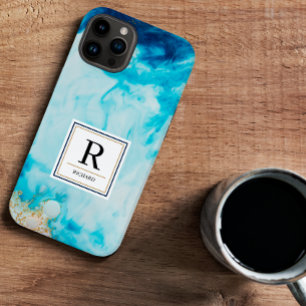 Coque Pour iPhone 14 Parties scintillant d'or d'aquarelle bleue Abstrai
