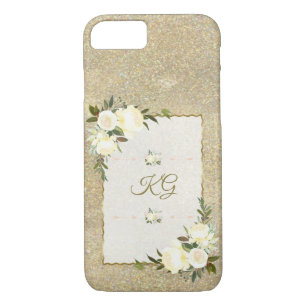 Case-Mate iPhone Case Parties scintillant d'or Monogramme floral blanc