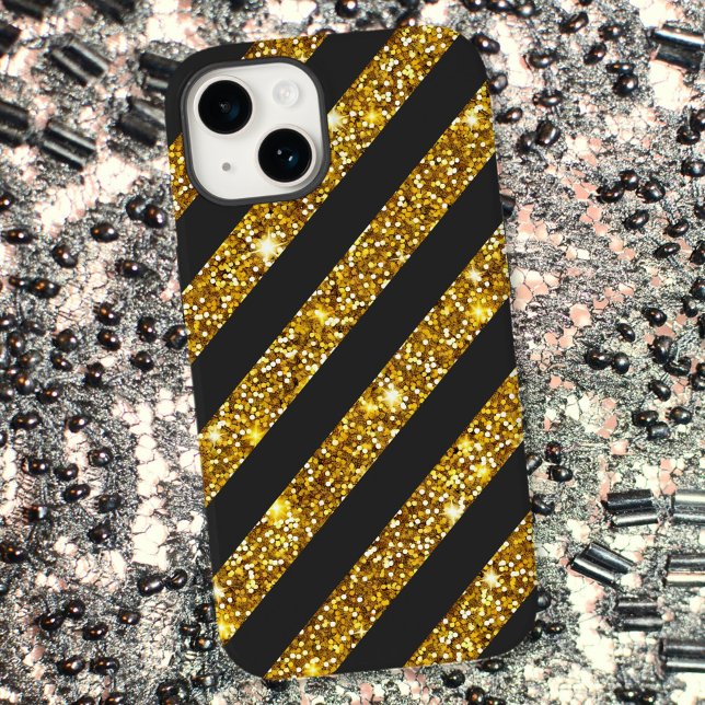 Coques Case-Mate iPhone Parties scintillant d'or noir fillette étincelles  (Créateur téléchargé)