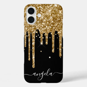 Coques iPhone 16 Plus Parties scintillant d'or Noir Signature de Glam