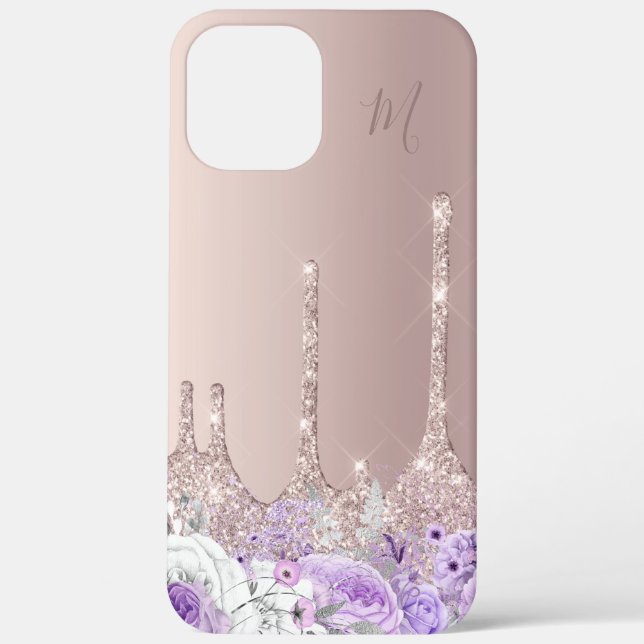 Coques Case-Mate iPhone Parties scintillant d'or rose fleuri violet goutte (Verso)