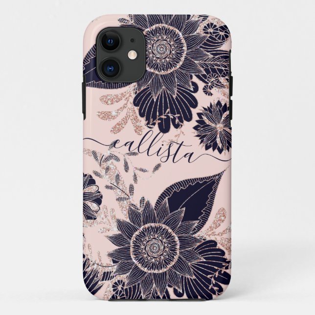 Coques Case-Mate iPhone Parties scintillant d'or Rose Girly Navy Illustrat (Dos)