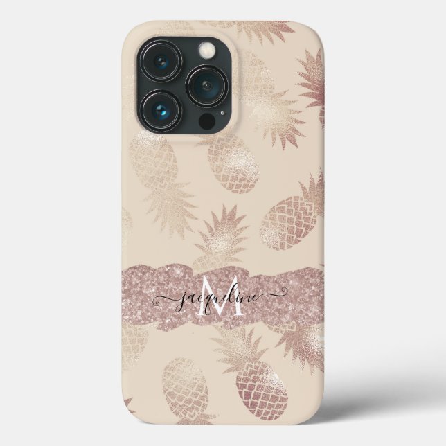 Coques Case-Mate iPhone Parties scintillant d'or Rose moderne Ananas Plage (Verso)