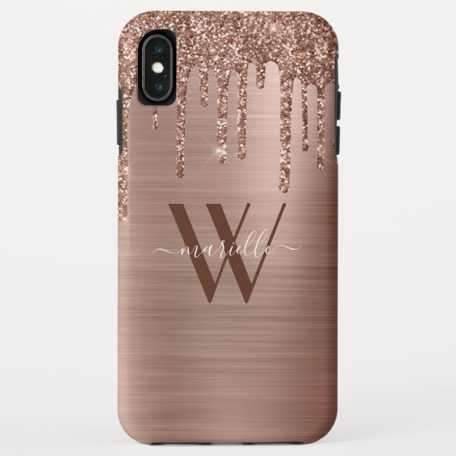 Coques Case-Mate iPhone Parties scintillant d'or Rose Monogramme de métal  (Dos)