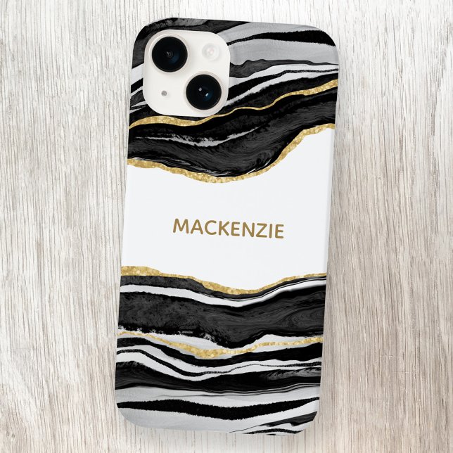 Coques Case-Mate iPhone Parties scintillant dorée en marbre noir Personnal (Créateur téléchargé)