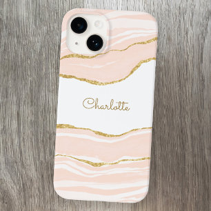 Coque Pour iPhone 14 Parties scintillant dorée en marbre rose vif