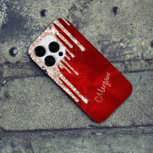 Coque Pour iPhone 14 Pro Parties scintillant en argent Crimson sur Monogram