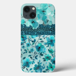 Case-Mate iPhone Case Parties scintillant en faux floral bleu d'Aqua