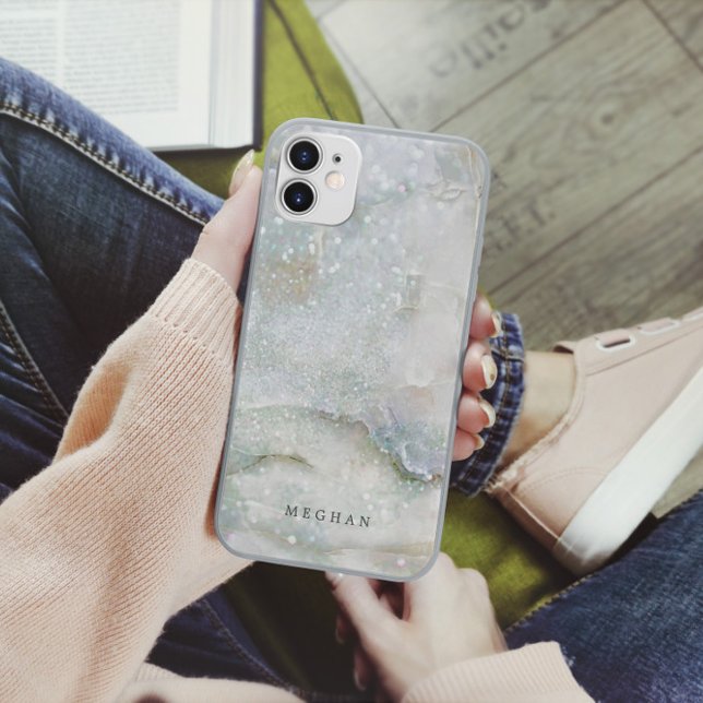 Coques Case-Mate iPhone Parties scintillant en marbre perle Monogramme (Créateur téléchargé)