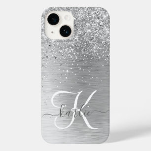 Coque Pour iPhone 14 Parties scintillant en métal brossé argenté Nom du