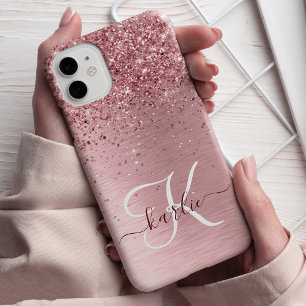 Coque Pour iPhone 14 Parties scintillant en métal brossé rose pâle Nom 