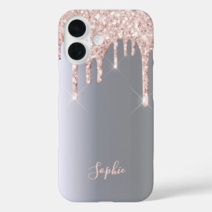 Coque Pour iPhone 16 Parties scintillant en or rose argent  goutte nom 