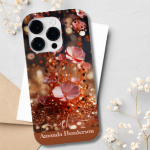 Coque Pour iPhone 14 Pro Parties scintillant florale rose rose rose vierge