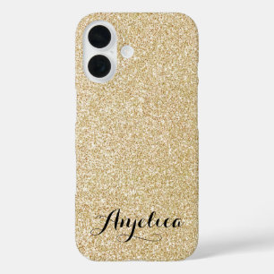 Coque Pour iPhone 16 Parties scintillant Gold Faux Nom de la typographi