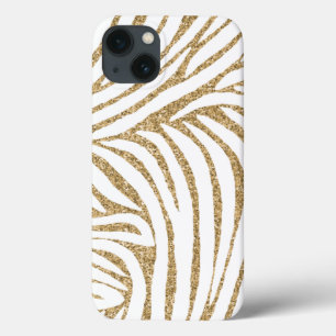 iPhone 13 Coque Parties scintillant Gold Faux Zebra Print