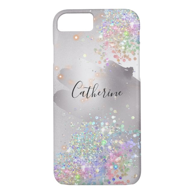 Coques Case-Mate iPhone Parties scintillant holographique confetti argent  (Dos)