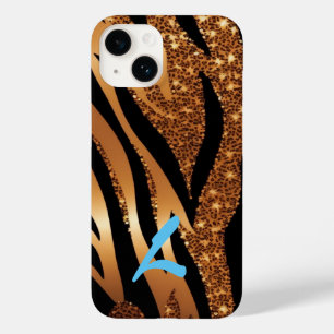 Coque Pour iPhone 14 Parties scintillant léopard de tigre d'agate d'or