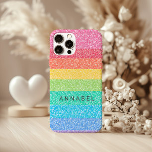 Coques iPhone 16 Pro Parties scintillant mignonne Arc-en-ciel rayures c