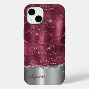 Coque Pour iPhone 14 Parties scintillant moderne Burgundy Argent Faux C