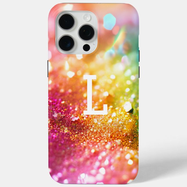 Coques Case-Mate iPhone Parties scintillant moderne Rainbow Monogram (Verso)