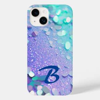 Coque Pour iPhone 14 Parties scintillant Monogramme Blue Lavender Mint