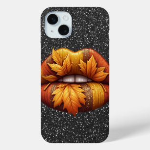 COQUE iPhone 15 MINI PARTIES SCINTILLANT NOIRE RESSEMBLE AUX LÈVRES ROU