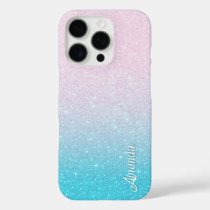Coques iPhone 16 Pro Parties scintillant Ombre Faux rose et turquoise
