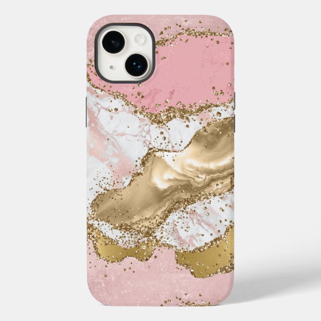 Coques Case-Mate iPhone Parties scintillant or Marbre blanc rose (Verso)