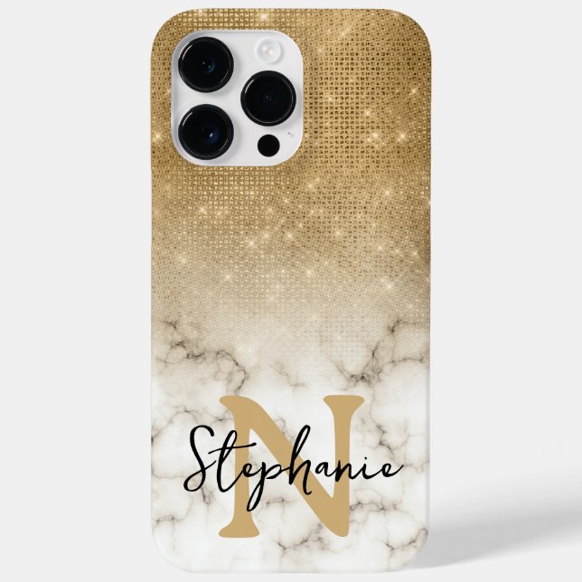 Coques Case-Mate iPhone Parties scintillant or Marbre Ombre Monogramme (Verso)