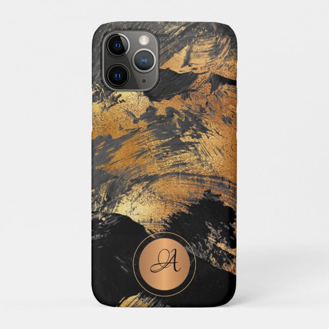 Coques Case-Mate iPhone Parties scintillant or noir élégant abstrait monog (Dos)