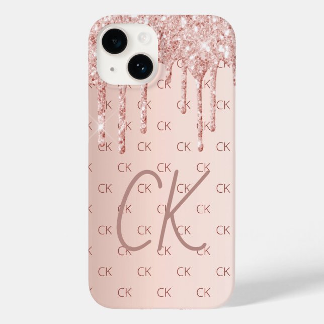 Coques Case-Mate iPhone parties scintillant or rose gouttes monogramme ini (Verso)