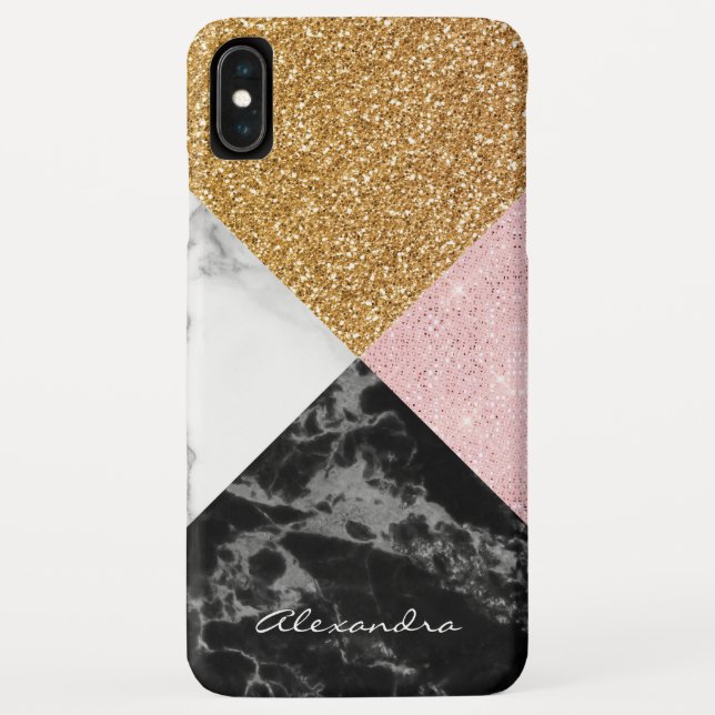 Coques Case-Mate iPhone Parties scintillant or Rose Monogramme et marbre n (Dos)