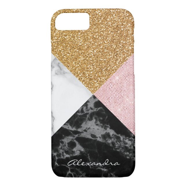 Coques Case-Mate iPhone Parties scintillant or Rose Monogramme et marbre n (Dos)