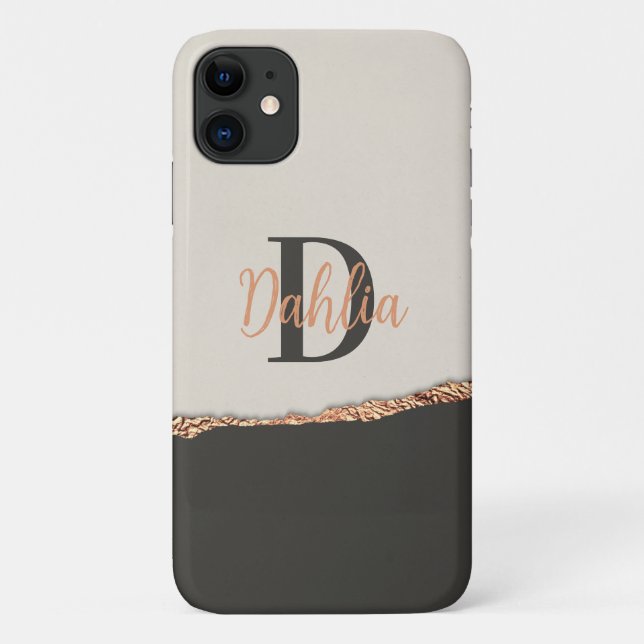 Coques Case-Mate iPhone parties scintillant or rose noir rose moderne mono (Dos)