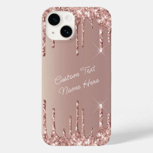 Coque Pour iPhone 14 Parties scintillant or rose Nom de texte personnal
