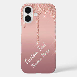 Coque Pour iPhone 16 Parties scintillant or rose Nom de texte personnal