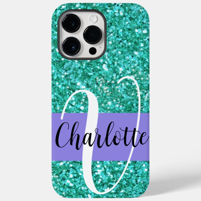 Coques Case-Mate iPhone parties scintillant pétillante turquoise monogramm (Verso)