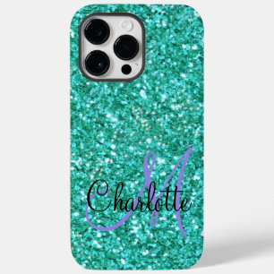 Coque Pour Pour iPhone 14 Pro Max parties scintillant pétillante turquoise monogramm