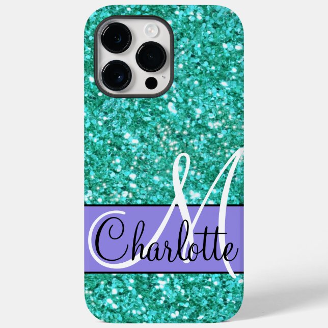 Coques Case-Mate iPhone parties scintillant pétillante turquoise monogramm (Verso)