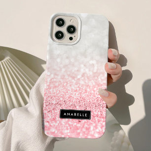 Coque iPhone 15 Mini Parties scintillant Pink Ombre et Motif Bokeh