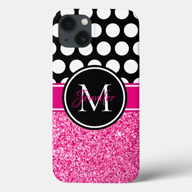 Coques Case-Mate iPhone Parties scintillant rose chaud noir blanc Polka Do (Verso)