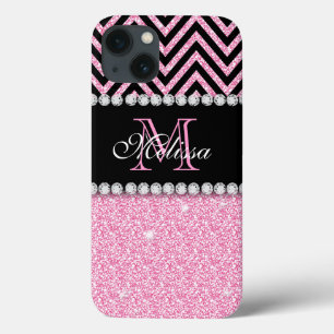 Etui iPhone Case-Mate Parties scintillant ROSE CHEVRON NOIR MONOGRAMMÉ