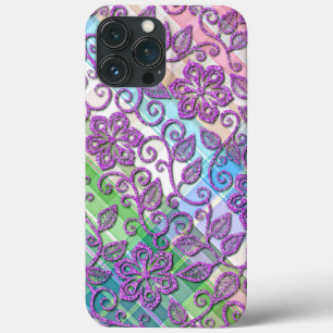 Etui iPhone 13 Pro Max Parties scintillant rose Faux colorée Motif d'art