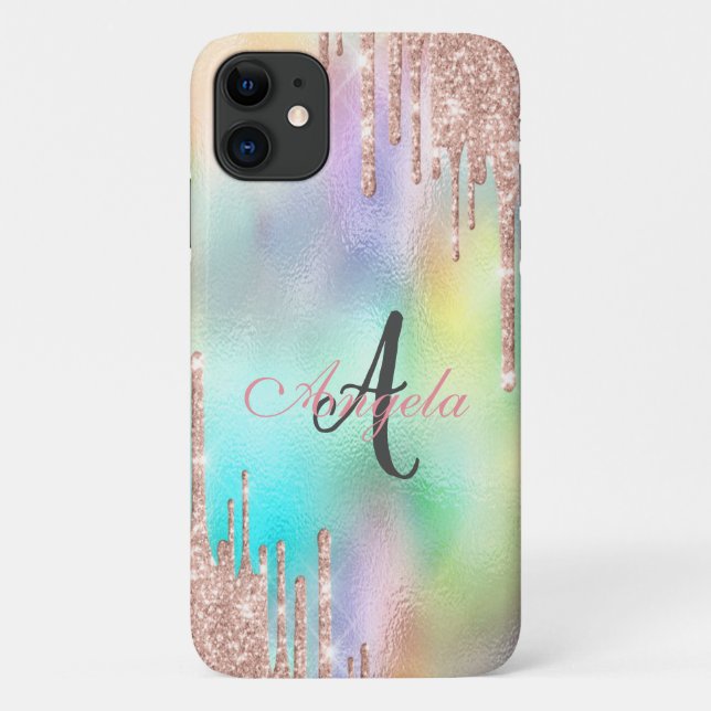 Coques Case-Mate iPhone Parties scintillant Rose Gold, Monogramme Holograp (Dos)
