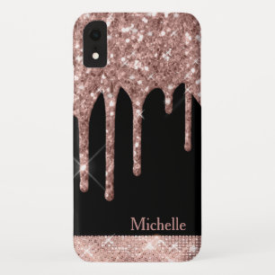 Case-Mate iPhone Case Parties scintillant Rose monogramme en or sur noir
