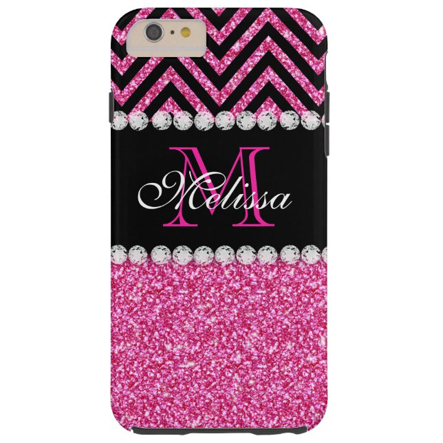 Coques Case-Mate iPhone Parties scintillant rose noir Chevron MonogrammeME (Dos)