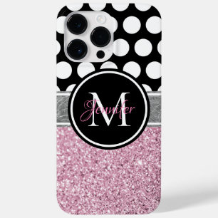 Coque Pour Pour iPhone 14 Pro Max Parties scintillant rose noir et blanc Polka Dot M