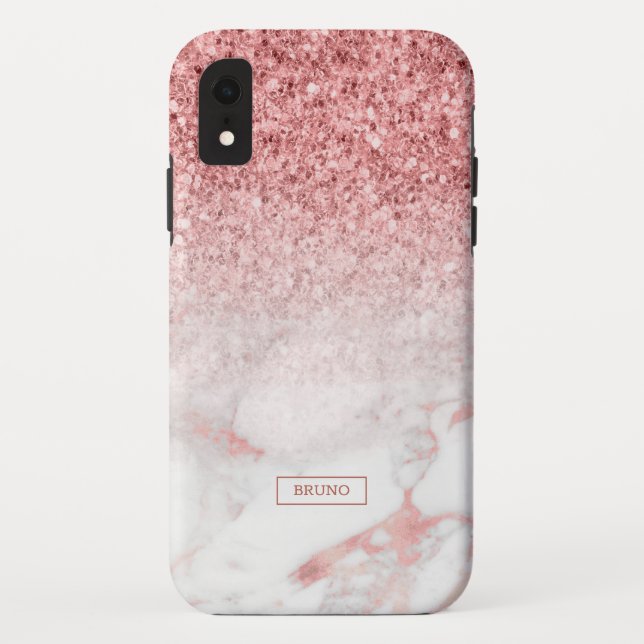 Coques Case-Mate iPhone parties scintillant rose-or et marbre ombre design (Dos)