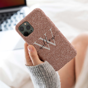 Coque iPhone 15 Pro Parties scintillant Rose or Monogramme