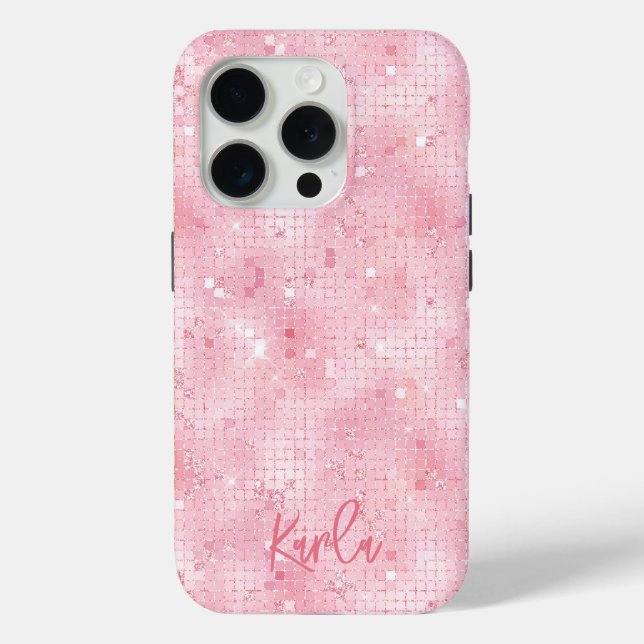 Coques Case-Mate iPhone Parties scintillant rose pâle miroirs | monogramme (Verso)